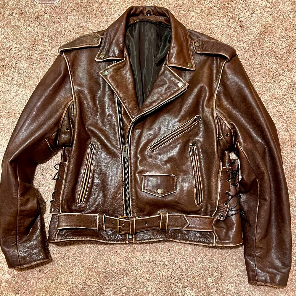 XELEMENT ADVANCED MOTORCYCLE GEAR UNIQUE CHOCOLATE BROWN LEATHER JACKET XL